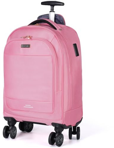 Ponhog Rolling Backpack - 15.6 inch Laptop Backpack with Wheels Flight Approved Carry on Luggage Removable Wheeled 1680D Nylon Backpacks for Men Women Suitable for Travel Work Business College, Pink,
