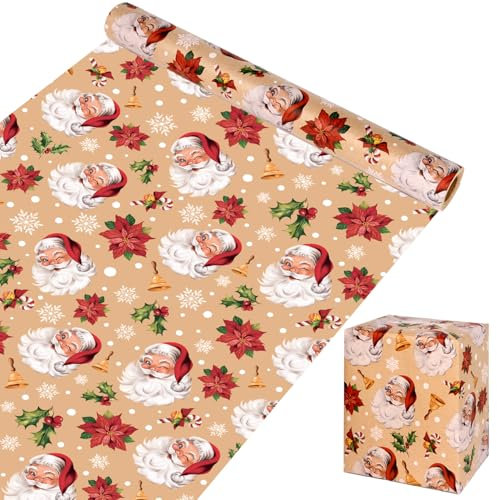 VEYLIN Geschenkpapier Weihnachtsmann,43CM x 10M Christmas Wrapping Paper, Geschenkpapier rolle Kraftpapier geschenkpapier， Weihnachtsmann Exklusives Geschenkpapier