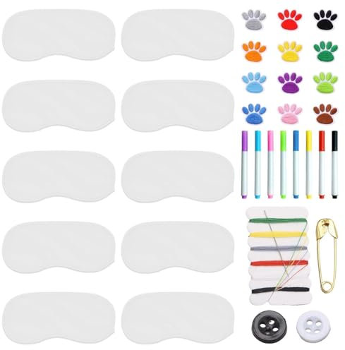 10 Stück Schlafaugenmasken, 8 Stück Farbstifte, 12 Stück Bestickte Stoffaufkleber, 1 Stück Nähset, Augenmasken Für Spiele, Diy-Augenmasken