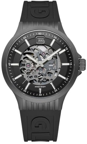 GLOCK Herren Automatik Uhr | 44mm Gehäuse | Armbanduhr mit Schwarzem Edelstahlgehäuse | Schwarzem Zifferblatt | Schwarzem Silikonarmband | 10ATM | GW-14-1-24