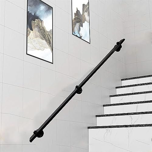 Handlauf für Treppen, 30–600 cm, schwarzes Metall, Schmiedeeisen, Geländer-Handläufe, Wandmontage, Treppengeländer, sichere Handläufe für Stufen im Innen- und Außenbereich – komplettes Set.