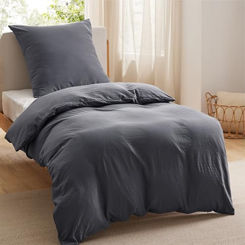 BEDSURE Bettwäsche 140x200 2teilig Anthrazit - Weiche ÖKO-TEX Polyester Mikrofaser Bettwäsche-Set, 1 Bettbezug 140x200 cm mit Reißverschluss und 1 Kissenbezug 65x65 cm