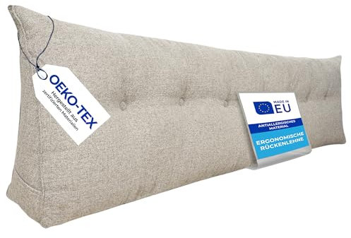 Pillows24 - Rückenkissen für Bett & Sofa mit abnehmbarem, waschbarem Bezug [ 200cm - Grau ] | Bequemes Keilkissen und Lesekissen fürs Bett | Großes Sofakissen für Rückenlehne und Sofa