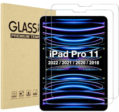 ProCase 2 Stück Schutzfolie für iPad Pro 11 Zoll 2022/2021/2020/2018 (4./3./2./1. Generation), 9H Gehärtetes Glas für iPad Pro 11 Screen Protector Displayschutz Folie Schutzglas