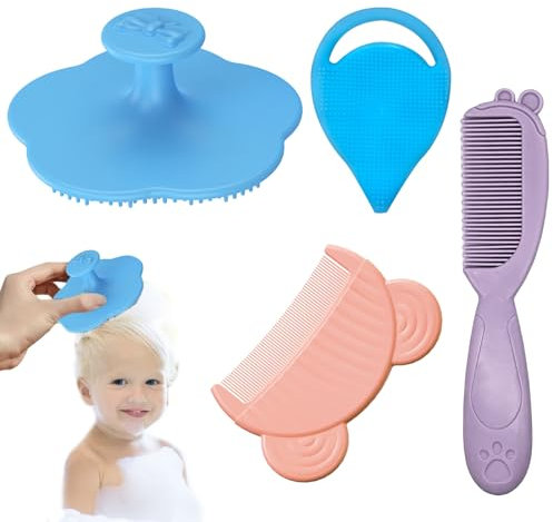 4 Stück Milchschorf Kamm,Kopfgneis Entfernen Baby,Schorfkamm Baby Set,Babybürste Neugeborene,Zum Sanften Massieren der Kopfhaut Ihres Neugeborenen,Milchschorf Baby Entfernen, Sicheren Materialien