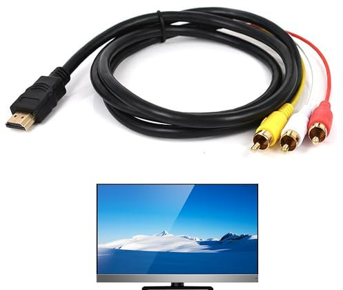 1 cable HDMI macho a 3RCA, simple y fácil, adaptador AV de audio y vídeo, línea de conversión HD, cable rojo, amarillo y blanco, cable a HDMI, adecuado para TV/HDTV/DVD/1080P/la mayoría de