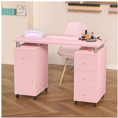 Artiz Manicure Table Nail Desk For Nail Tech, Modern Nail Station With Wrist Cushion & Cabinet Multipurpose Table For Home Office Beauty Spa Salon