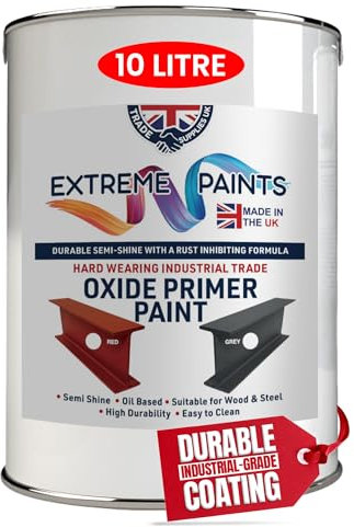 TRADE SUPPLIES UK - Extreme Paints Oxide Primer - Rust-Inhibiting Formula for Metal & Wood | For Structural Steel, Machinery, Gates, and Containers (Grey, 10L)