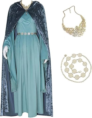 AYYOHON Arwen Kostüm Damen Mittelalterliches Kostümkleid Prinzessin mit Kapuzenumhang Lord Ring of Power Halloween-Outfits