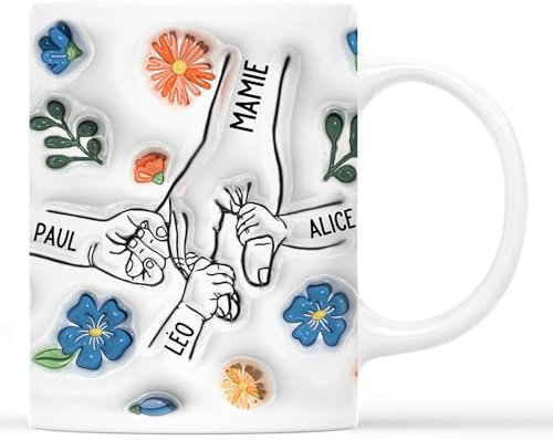 Cadeau Plus Mug Personnalisé Prénom - Mamie Tenant Les Mains - Fete Des Grands Meres Tasse (Modèle #1)