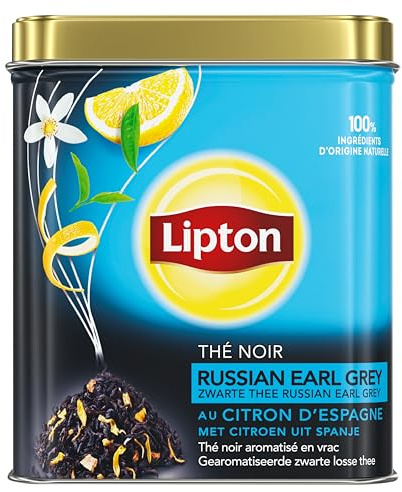 Lipton Russian Earl Grey Thé Noir en Vrac Citron 150g | Saveur bergamote, infusion longue durée, saveur équilibrée, idéal matin et après-midi, qualité premium abordable