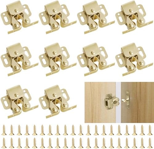 YEYIT Möbelschnäpper 10 Stück stark Schnäpper Double Roller Catch Schranktür Schrankverschlüsse mit Schrauben,möbelschnäpper wohnwagen Schranktür Tür Latch Fang für Schränk Schranktüren Küche Gold