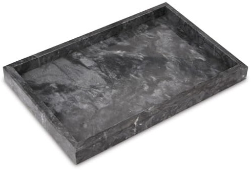 Marmor Tablett Natürlicher Schlüsselschale Badezimmer Tablett Küche Schminktisch Organizer für Arbeitsplatte Gewebe Kerzen Handtuch Kaffee Schmuck Pflanze Kosmetiktabletts (Dunkelgrau, 30 x 20 x 3 cm)