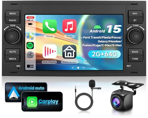 2G&64G 7 Autoradio Für Ford Transit Fiesta Focus Galaxy Mondeo Fusion Kuga C-Max S-Max Connect mit Carplay Android Auto,Android 13,Touchscreen Bluetooth HIFI/RDS/FM Radio,Wifi Navi/AHD Rückfahrkamera