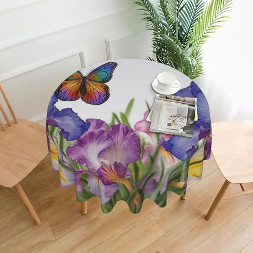 GTKSYNVE Iris Tischdecke für runde Tische, 152,4 cm, waschbar, Polyesterstoff, wasserdicht, knitterfrei, Bauernhaus-Esstischabdeckung für Party, Buffet