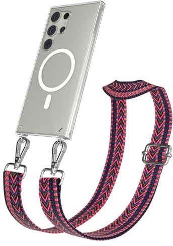 EAZY CASE Handykette - Verstellbares Taschenband kompatibel mit Galaxy S24 Ultra, Schulterriemen, Handykordel mit Silikon Hülle, Qi Charging kompatibel, Umhängetasche, Pink Blau Silber