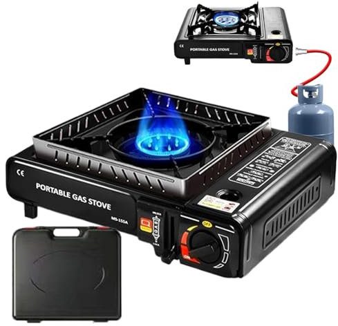 Hornillo de Ga-s Portátil, Hornillo de Camping Portátil con Maletín de Transporte, Estufa de Camping de 2900W, Estufa de Butano, Cocina de Exterior para Excursiones y Camping