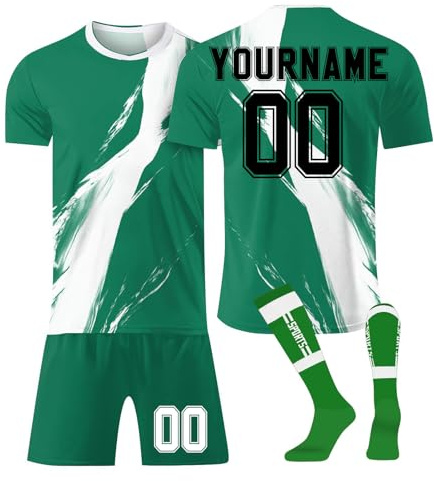 LILIHOT Fußballtrikot Personalisiert Für Kinder Jugend Erwachsene Fusstball Shorts Socks&Trikots 3 Teiliges Set,mit Team Name & Number Logo Atmungsaktiv Sport T Shirts Trainingshose Fanartikel Trikot