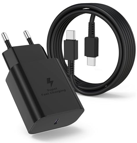 Carica Batterie Turbo Rapido per Samsung 45W per Galaxy A15 A16 4G 5G A56 A55 A36 A26 Sm-A556 A266 A366 A165 A166 +Cavo USB Type C/C 100cm Sostituisce con Caricatore Originale EP-TA845 Nero