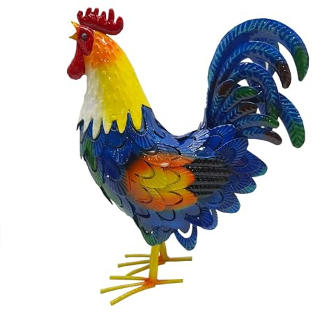 VVVineanie Metall Hahn Dekor, Huhn Tier Yard Kunst Rasen Ornament Figuren Kunstwerk für Outdoor, Patio, Hinterhof und Home Kitchen Dekoration (Blue)