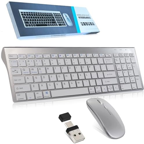 Wireless Keyboard and Mouse Set,3-Mode(Bluetooth & 2.4Ghz & USB C) Rechargeable Portable Silent Multi-Device 5in1 Computer Keyboard & Mouse Combos with Numeric Keypad for Mac,Microsoft,PC,Laptop,iPad