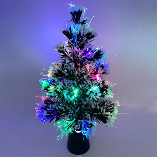 Mini-Tisch-Weihnachtsbaum mit Glasfaser-Lichtern, mehrfarbiger LED-Farbwechsel, künstlicher Weihnachtsbaum weiß + schwarz für Schreibtischdekoration (Weiß + Schwarz)