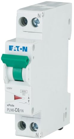 Eaton PLN6-C6/1N-DE Disjoncteur 6 A 1P+N 1 pôle + N - Caractéristique C - Interrupteur LS 1 TE une unité de division large (263279)
