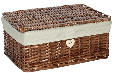 Wickerfield Wicker Basket with Lid, Gift Hamper Basket for Christmas, Woven Bathroom Storage Box, Under-bed Storage (Brown, Small)