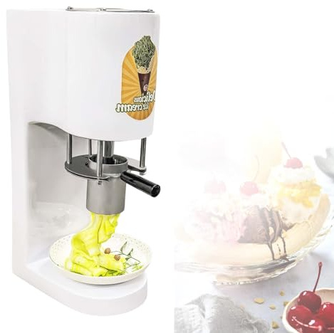 Lissontine Italienische Gelato Eismaschine Für Spaghetti, Spaghetti EIS Maschine Mit 420ml Edelstahlbehälter, 4 Nudelformen, One-Touch-Start, Ideal Für Cafés Und Catering White