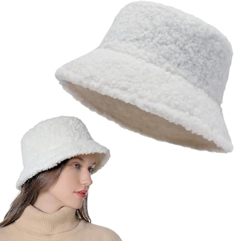 Damen Fischerhut Winter, Fluffy Eimer Hut, Eimer Hut Flauschige Fischermütze, Kunstpelz Flauschige Fischerhüte, Flauschiger Warmer Pelziger Frauen Bucket für Outdoor Wandern Reisen, Einheitsgröße