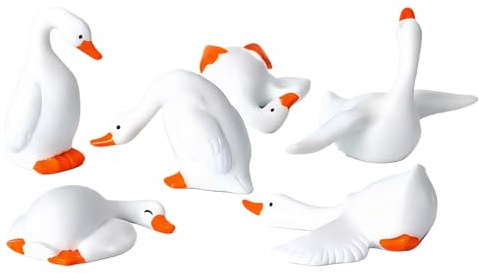 Uonguon Dashboard Figurines - 6 Piece Ornament Set, Small Animal Car Decor, Cute Swinging Statue Decoration for Vehicle Interior Display, Desktop Ornament, White Yellow Funny Travel Companion