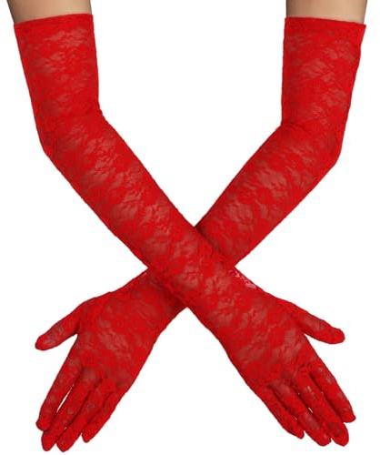 Long Gloves for Women, Black White Red Satin Glove Carnival Kostüm Fancy Evening Dress Elbow Length Opera Gloves 1920s Costume,for Adult Witches Carnival Party Wedding Bridal Accessories (Red)