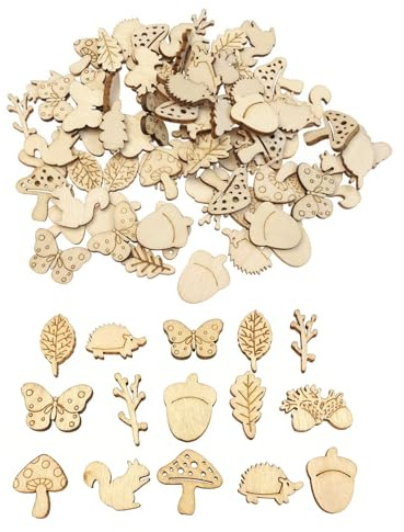HZAOPZE 100 Pcs Streudeko Holz Wald Tiere, waldtiere deko,streudeko weihnachten, Blätter Tiere Holzscheiben, Holztiere zum Bemalen für DIY Handwerk Scrapbooking Hochzeit Geburtstag