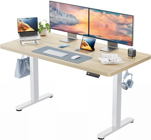 HUANUO Höhenverstellbarer Schreibtisch 140x70cm,25MM Ganze Tischplatte mit Bürstenloser Motor,Ergonomischer Steh-Sitz Tisch Stehpult,Einfache Montage Elektrischer Stehschreibtisch für Homeoffice