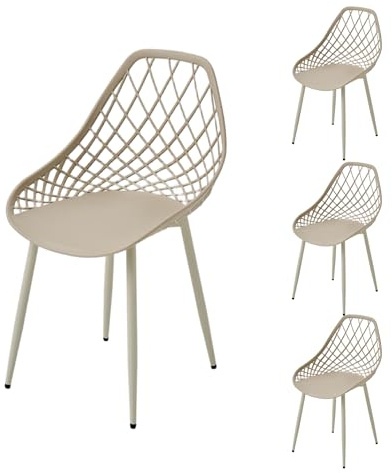 PPkrimnel Gartenstühle, Khaki, 4 Stück, UV‑Fester Outdoor‑Kunststoffstuhl | Konversationsstühle im Freien mit Sitz aus Polypropylen mit Metallrahmen für Balkon, Rasen und Möbel neben dem