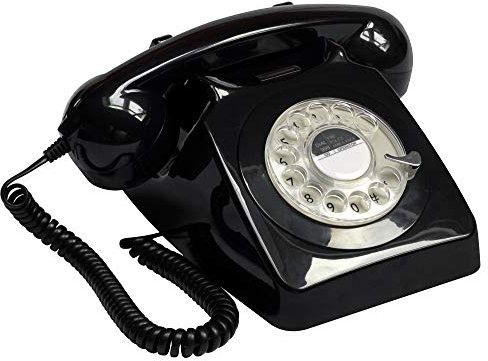 GPO 746ROTARYBLA Retro Telefon mit Wählscheibe im 70er Jahre Design Schwarz