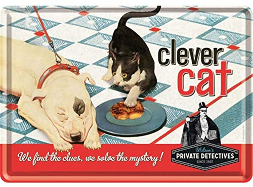Clever Cat, Blechpostkarte 10 x 14 cm