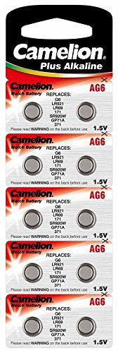 Alkaline Knopfzelle CAMELION AG6/LR69/LR921/371 mit AlMn/ 1.5V/ 30 mAh