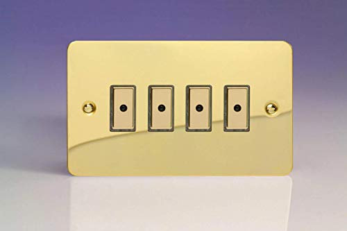 Varilight 4-Gang 1-Way Remote/Tactile Touch Control Master LED Dimmer Light Switch 4 x 0-100W (Max 10 LEDs) Polished Brass JFVE104
