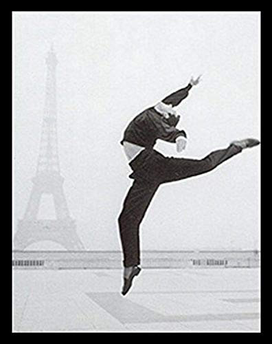 Buyartforless Framed Gay Paris 24x32 Art Print Poster Vintage Black and White Man Dancing with Eiffel Tower in The Distance