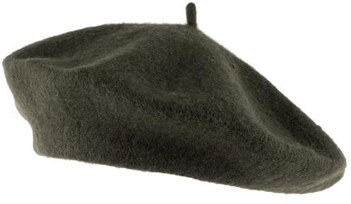 Hat To Socks Einfarbige Baskenmütze aus Wollgemisch für Damen und Herren (Khaki)