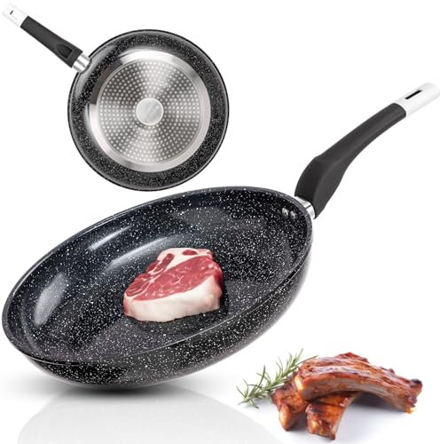 EliteHoff Pfanne Induktion, Bratpfanne mit Antihaftbeschichtung, Geeignet für alle Herdarten, Granit Beschichtete, Induktionspfanne Aluminium, Schwarz (28 cm)