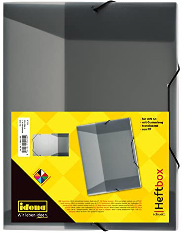 Idena 225404 - Heftbox für DIN A4 mit Gummizug, aus PP, Füllhöhe 3,5 cm, transluzent schwarz, 1 Stück