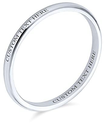 Personalisierter Unisex Einfacher Minimalistischer Dünner Stapelbarer .925 Sterling Silber Paar Ehering Für Frauen Männer 2MM Individuell Graviert