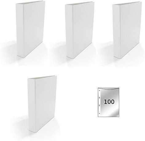 4x Ringbuch / DIN A5 / 2-Ring Ordner / Farbe: weiß + 100 Prospekthüllen