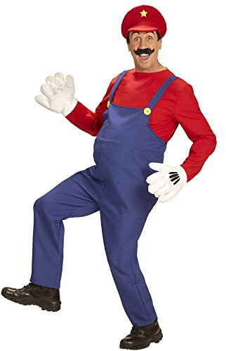 WIDMANN Adult Mens Red and Blue Super Plumber Costume. Includes Overalls, Shirt and Hat. Fancy Dress, Outfit, World Book Day, Halloween, Carnival, Stag Do
