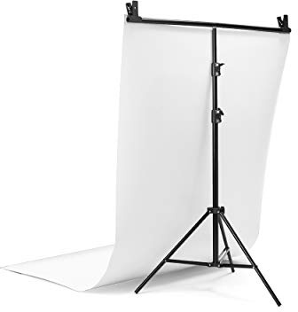 Light Stand & White PVC Vinyl Photography Backdrop Kit | Luxlight® | VINYL 1m x 2m | STAND Width 90cm & Height 80-190cm | Portable Adjustable T-Stand Support & PVC Background