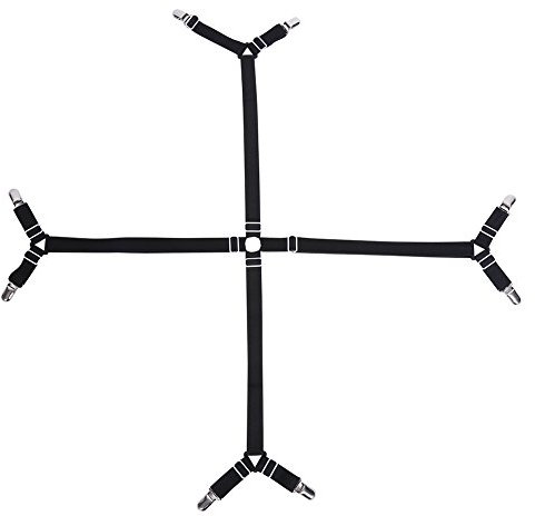 Matratzen-Bettlaken-Gurte, elastisch, überkreuzt, verstellbar, dreieckig, für Spannbettlaken, Matratzenpolster, Sofakissen (schwarz)