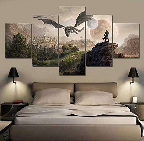 Artzon 5 Panel Wandkunst Leinwand Modulare Bild Hd League of Legends Malerei Spiel Poster Dekoration@ 20X35Cmx2 20X45Cmx2 20X55Cmx1-Mit Rahmen