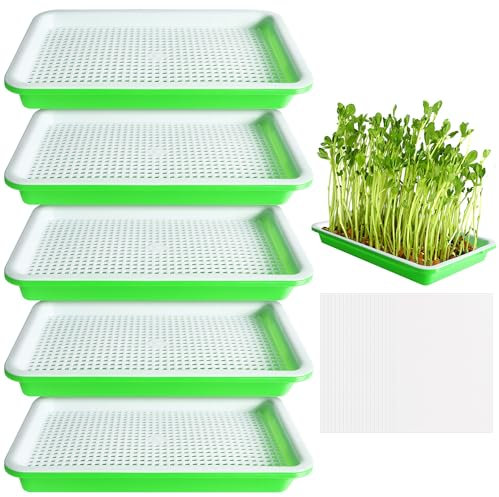EBaokuup 5 Pcs Seed Sprouter Tray with Drain Holes - BPA Free Seed Germination Propagation Trays, Soil-Free Wheatgrass Bean Sprouts Microgreens Growing Kit with Germinating Paper